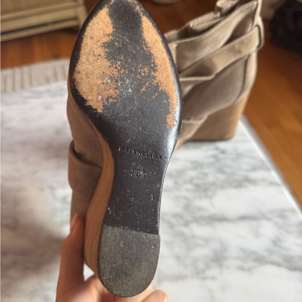 Balenciaga Suede Wedge Beige Heels Women’s - Picture 2 of 4